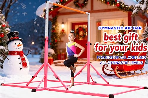 Marfula Gymnastic Bar For Kid and Teenage of 3-25, 5Ft/8 FT Base Length 4Ft Width 5Ft Adjust Height, Gymnastic Kip Bar For Gymnast, Gymnastic Training Equipment For Professional Training Home Club Use - color: Pink (New Style - 8 Ft Base)