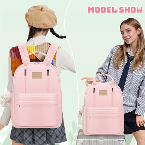 GAXOS Cute Backpack for School Aesthetic Backpack Purse for Women Girls Pink Book Bag Korea Style Bookbag - color: Pink