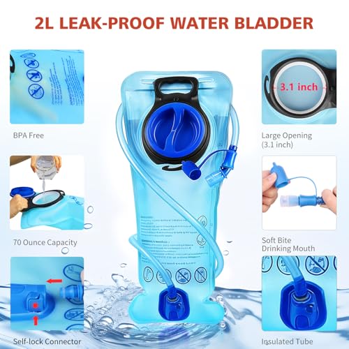 Hydration Pack, Insulated Hydration Backpack with 2L Hydration Bladder, Hiking Backpack for Men Women Kids, Water Backpack for Hiking, Running, Cycling, Camping - color: Black Blue