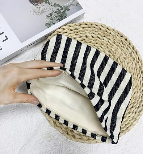 getgto 2 Pcs Makeup Bags, Large Cosmetic Bag Travel Toiletry Bag Organizer for Women, Embroidery Craft, Stripe Makeup Bag Small Cosmetic Pouch Purse with Zipper Gifts for Girls Teen - color: Black and white stripe