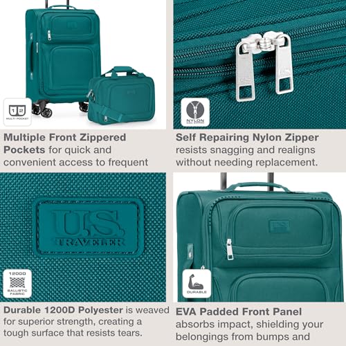 U.S. Traveler Rio Lightweight Softside Rolling Carry-on Suitcase, 4-Wheel Single, Teal - color: Teal, size: 22"