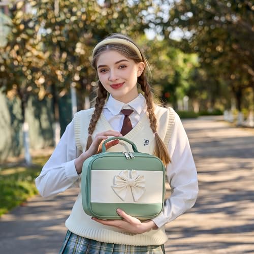 School Backpack for Girls 3PCS Nylon Kids Backpack Set with Lunch Box & Pencil Pouch, Cute Lightweight Teen Girls School Bag Laptop Bag Travel Daypack for Elementary Middle High School Beige Green - color: Green