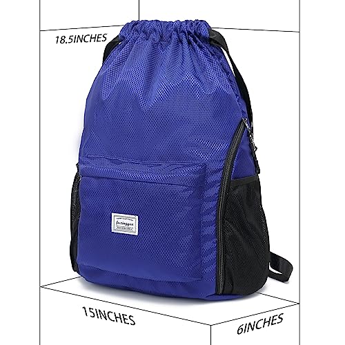 FUXINGYAO Drawstring Backpack Sports Gym Bag with Shoes Compartment, String Backpack Cinch for Women Men (Blue) - color: Blue