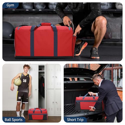 Men's 65L Gym Bag with Wet Pocket and Shoe Compartment- 24"x12.5"x13" Large Sports Duffle Bag for Gym Travel - Red - color: Red