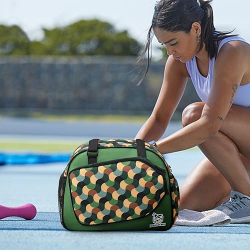 Boulder Bee Pickleball Bags, Premium Pickleball Tote Bag for Girls, Women’s Hand/Shoulder Gym Bag w Water Bottle Holder, with Pickleball Racquet/Paddle Holder - color: Green Wave