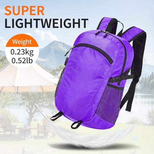 Small Hiking Backpack 15L Travel Lightweight Hiking Packable Daypack Water-Resistant Foldable Backpacks for Women Men Camping (Purple) - color: Purple, size: 15L