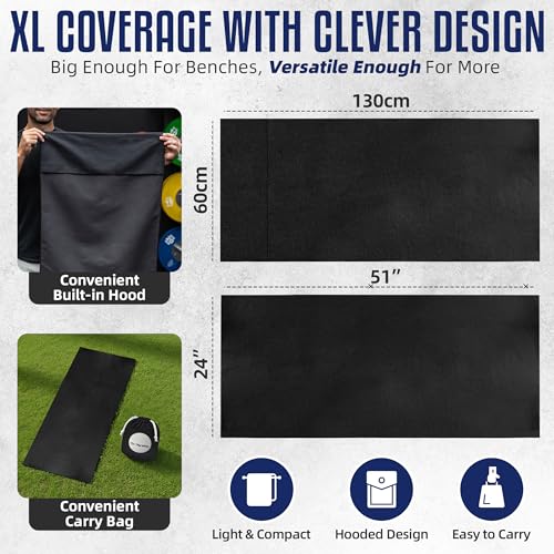 CHEEKY WINX Hooded Microfiber Gym Towel – Highly Absorbent Car Seat Towel with Carry Bag – Double-Sided Sweat Towel, Reversible, Quick Dry & Sand-Resistant Fabric, Black, 130 x 60cm - color: Black