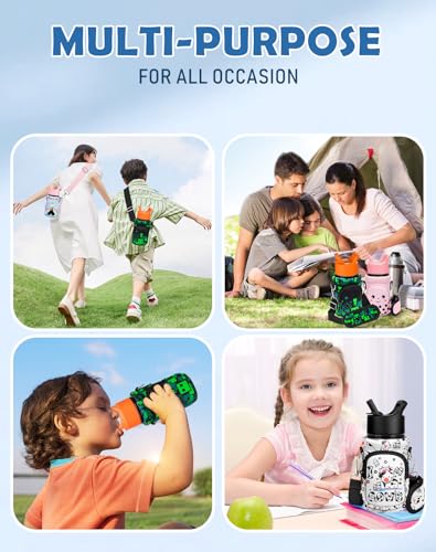 Miss Adola Water Bottle Carrier with Strap - Insulated Kids Water Bottle Holder for Boys Girls Bottle Bag for 10-18Oz - color: Green World
