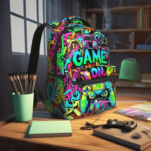 Gaming Backpack For Kids Boys Video Game Backpack Game School Bookbag For Boys Children Teens Elementary Middle School Ages 6-18 - color: Abstract Game