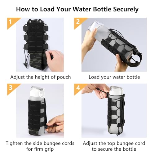 BASSDASH MOLLE Water Bottle Holder Pouch with Shoulder Strap Modular Bag for Fishing Hunting Hiking Travel Outdoor Activities - color: Black Camo