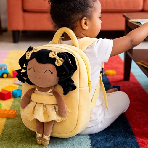 Gloveleya Toddler Backpack Baby Ballerina Girl Gifts Plush Curly Hair Ballet Backpack - Black Blonde 9 inches - color: A03 Black Blonde Backpack, size: 9 inches