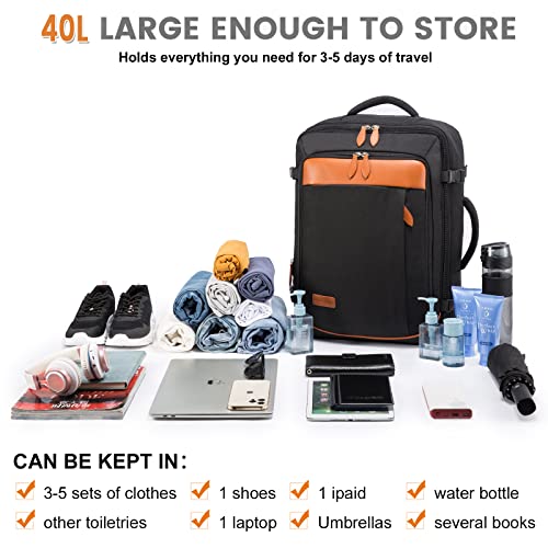 LOVEVOOK Carry on Backpack, 40L Travel Backpack for Women Men Airline Approved, Expandable Large Suitcase Backpacks With 4 Packing Cubes, Aer Travel Pack 3, Water Resistant Weekender Bag - color: All Black, size: Large