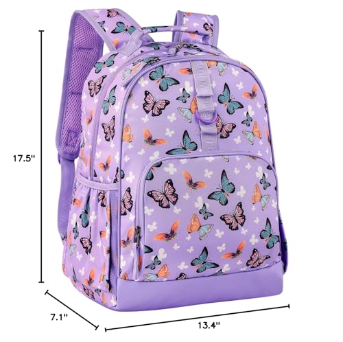 Choco Mocha Butterfly Backpack for Girls, Kids Backpack Elementary School Backpack for Girls Ages 6-8 Kids Bookbag 17 Inch with Chest Strap, Purple - color: Butterfly-purple