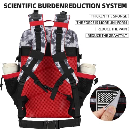 Lovelinks21 45L Tactical Assault Backpack 3 day assault pack with Molle Waterproof backpack Rucksack for Tactical Backpacks (Black White Red) - color: Black White Red