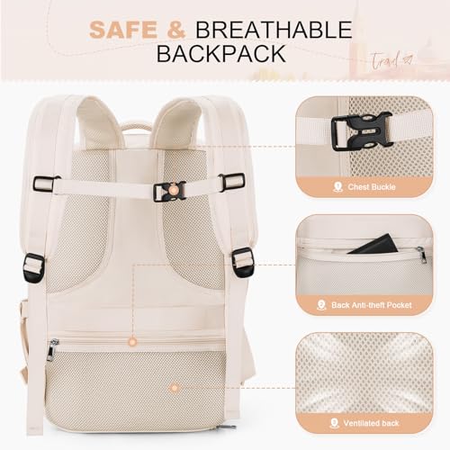 Maelstrom Travel Backpack for Men Women, 17.3" Laptop with Shoe Compartment (Beige, Large-Upgrade) - color: Beige, size: A.17.3 inch-Upgrade