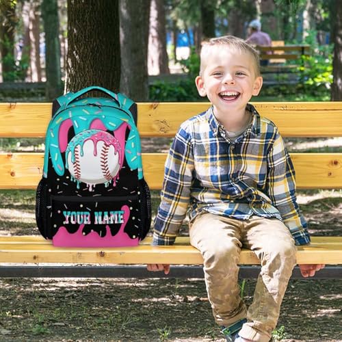Personalized Kids Backpacks - Custom Baseball Backpack for Boys Kids Sports School Bookbag Youth Player Gift 17" Drip Design Girls Schoolbag for Kindergarten Elementary Primary - color: White
