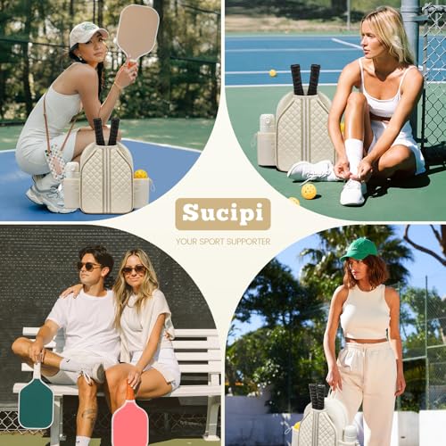 Sucipi Pickleball Bags for Women Lightweight Crossbody and Stylish Quilted Pickleball Paddle Sling Bag Backpack - color: Beige, size: Large