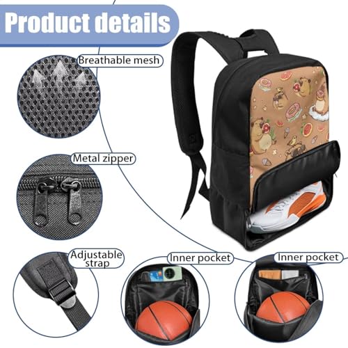 Basketball Backpack With Separate Ball Compartment And Shoes Fit Basketball Volleyball Football - color: Cute Capybara