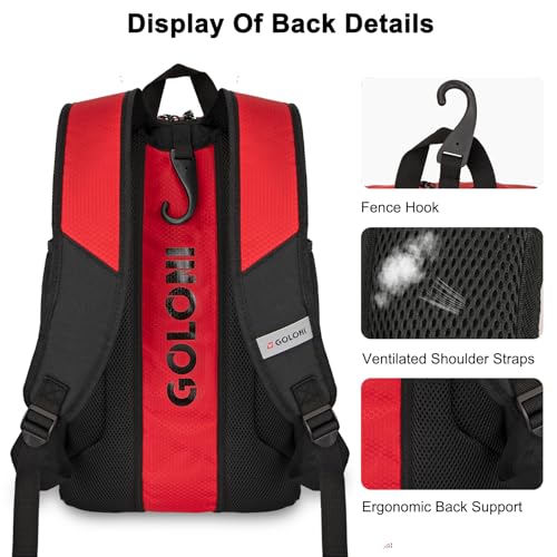 Goloni 40L Baseball Bag, Softball Bat Bag with Shoes Compartment,Fence Hook,Backpack for Baseball, T-Ball & Softball Equipment & Gear - color: Red