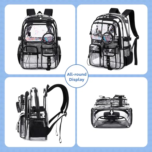 Clear Backpacks for Stadium Events Heavy Duty Clear Bookbag for School Girls Transparent Back Pack - color: Black