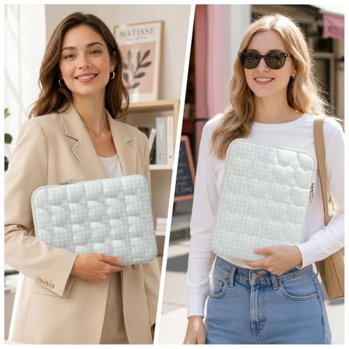 13-14 inch Cotton Quilted Laptop Sleeve for Women, Aesthetic Puffy Laptop Case Carrying Bag Compatible with MacBook Air/Pro 13/Pro 14, Soft Computer Liner Bag (Blue Gingham, 11.6 inch) - color: Blue Gingham, size: 11.6 inch
