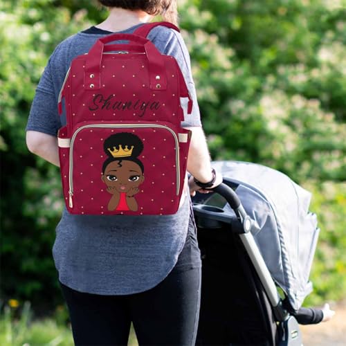 Newcos Personalized African Crown Baby Women, Diamond Cut Red Diaper Bag with Name Nappy Bags Travel Casual Mummy Backpack for Mom Women - color: Color 178