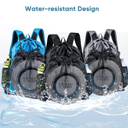 Large Beach Backpack w/Shoe Compartment &Detachable Ball Mesh Bag - color: Black