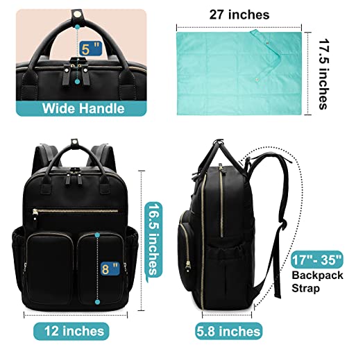 MOMINSIDE Diaper Bag Backpack, Leather Baby Bag with 18 Pockets, Diaper Backpack for Women Mom, Travel Baby Bag for Girl Boy, Large Wet Pocket, 4 Insulated Pockets, Stroller Straps, Black - color: Black