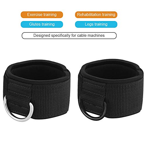 Ankle Wrist Cuffs Neoprene Padded Straps D-Ring Glute Kickback for Cable Machines Legs Exercise Adjustable Fitness - color: D ring black