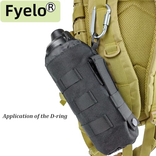 Tactical MOLLE Bottle Pouch Bag, Travel/Sprots Molle Water Bottle Holder with Drawstring Open Top and Mesh Bottom - color: Black