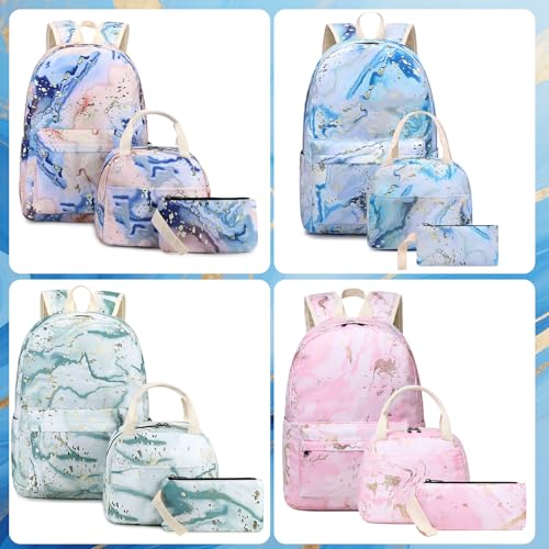 Bluboon Teen Girls School Backpack Kids Bookbag Set with Lunch Box Pencil Case Travel Laptop Backpack Casual Daypacks (Blue-white) - color: Blue-white