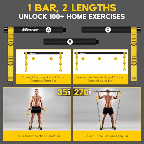 HOXWC Heavy Pilates Equipment, Portable Pilates Bar Kit with Resistance Bands, Professional Adjustable Squat Workout Equipment for Men, Home Gym Muscle Strength Training, Full Body Exercise - style: 270lbs
