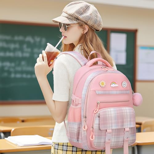 MOMUVO Girls Backpack with Lunch Box, Kids Backpack with Lunch Box, School Bags for Girls Kindergarten Elementary Preschool Middle School - color: Pink Sets