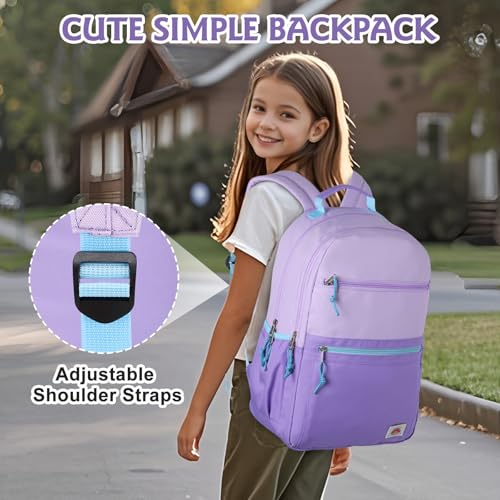 VASCHY School Backpack, Lightweight Classic Cute Aesthetic Bookbag Daypack for Teen Boys Girls Traveling/Gym/Middle School Lightweight Purple - color: Light Purple-l, size: Large-17in