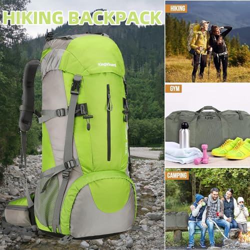 King'sGuard 70L Hiking Backpack with Rain Cover Lightweight Waterproof Travel Camping Backpack Large Backpacking Pack - color: Green