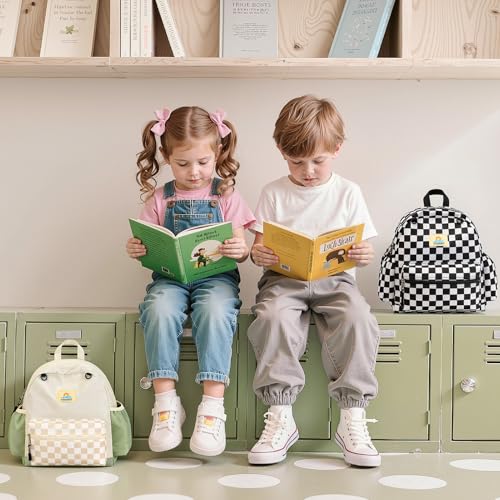 STEAMEDBUN Toddler Backpack Boys Girls 2-4, Preschool Daycare Backpack -12inch - color: White&brown Checkerboard, size: Mini-12"H(not fit folder)