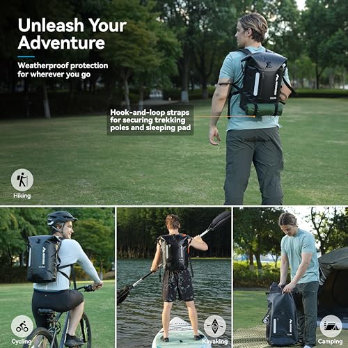 MARCHWAY Roll Top Waterproof Backpack, Rugged Hiking Dry Bag, 20L/30L/45L - color: Black, size: 20L