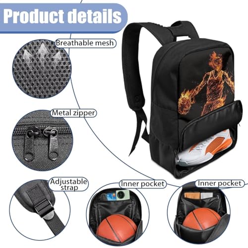 Basketball Backpack With Separate Ball Compartment And Shoes Fit Basketball Volleyball Football - color: Flame Basketball