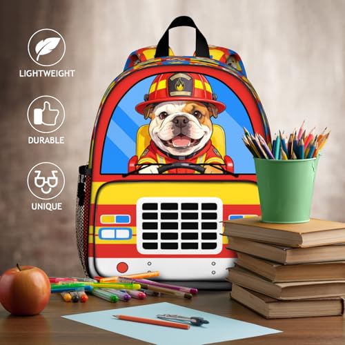 Fire Truck Backpack Cute Dog Print School Bag for Girls Kids Lightweight Bookbag with Adjustable Buckled Chest Straps for Preschool Kindergarten Elementary - color: Fire Dog 01