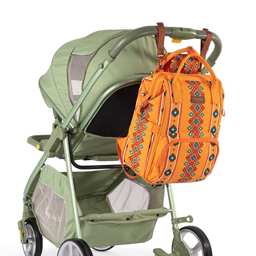 Wrangler Aztec Backpack Organized Daypack Travel Baby Bag with Stroller Strap and Side Bottle Pockets WG2204-9110MST - color: Angel Orange
