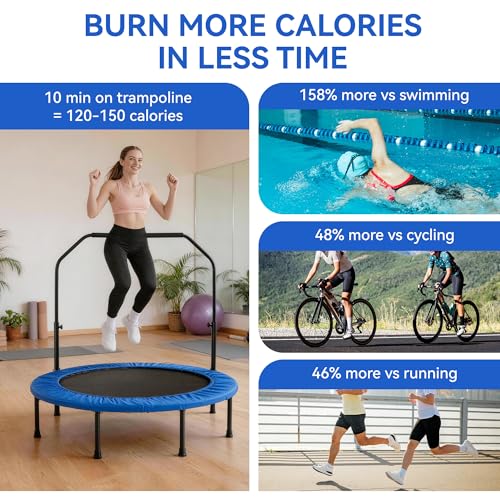 Fitvids 40" Trampoline – Fitness Rebounder with Adjustable Foam Handle - color: Black-1pcs