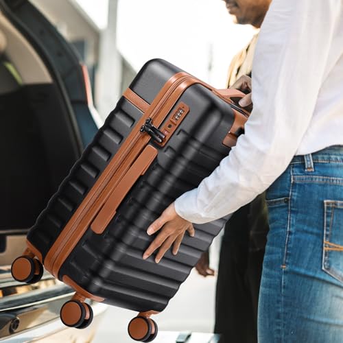 UKEIN Luggage Sets 3 Piece, PC Hardside Large Luggage 28 Inch With Spinner Wheels with TSA Lock, Checked Suitcase Set With Travel Backpack for Men (Black, 3 piece set (28inch)) - color: Black, size: 3 piece set (28inch)