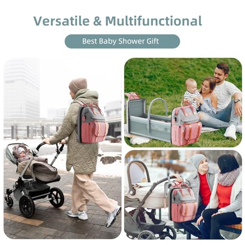 ISMGN Diaper Bag Backpack with Changing Station, Large Diaper Bag, Baby Bag with Changing Station, Pink Diaper Bag, Pinkgray - color: Upgrade Pink Grey