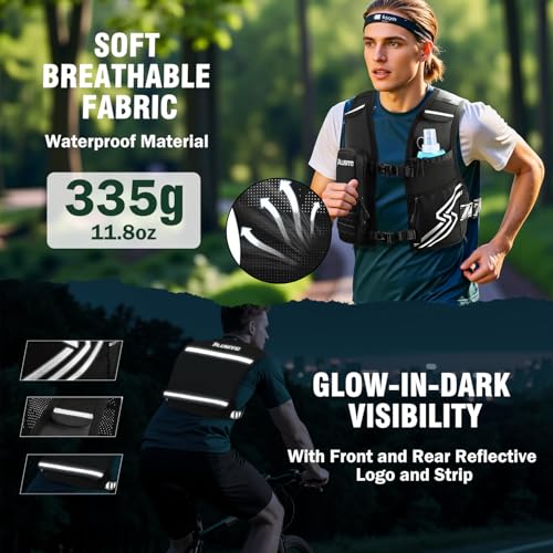 Running Vest for Women Men, Running Hydration Vest with 500ml Soft Flask & Touch-Screen Phone Pocket, Reflective Lightweight Hydration Backpack for Hiking with Adjustable Chest Waist Straps - size: Extra-Large (Chest 45"-55")