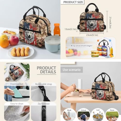 Kids Backpack for School, Branches American Flag Wolf 17 Inch Bookbag with Lunch Box Kids School Bag Set 3pcs School Daypack for Teens Boys Girls - color: Branches American Flag Wolf