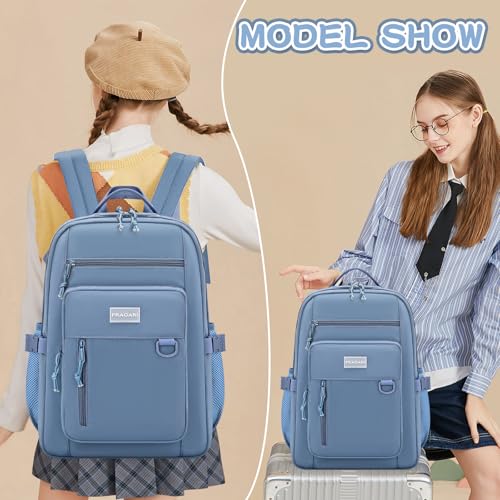 PRAGARI Girls Backpack for School Cute Aesthetic Kids Teens Student Bookbag - color: Blue