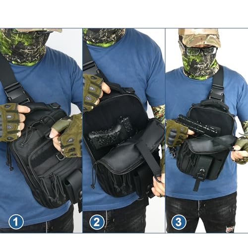 DegeTMVe Dual Pistol Holster Chest Bag Concealed Carry Sling Crossbody Tactical Gun Convertible Backpack Shooting Hunting - color: Black