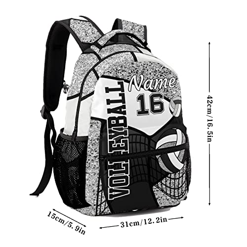 Volleyball Black Grey Print Backpack Shoulder Shopping Bag Travel Casual Bags with Name Text - color: Backpack 10