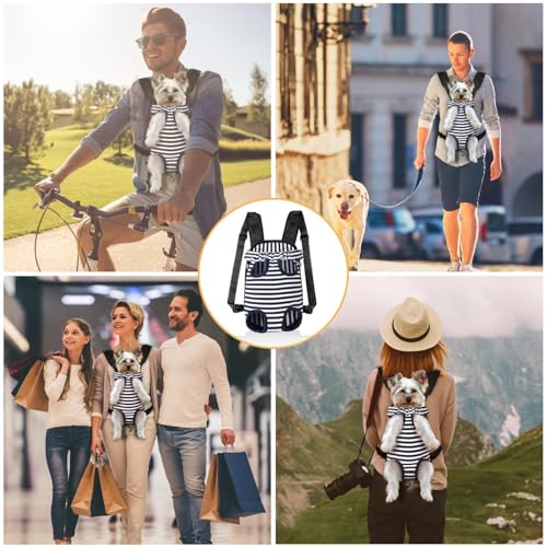 YUDODO Pet Dog Carrier Backpack Adjustable Dog Front Carrier, Legs Out Easy-Fit Dog Travel Backpack Carrier for Hiking Camping for Small Medium Dogs Cats and Rabbits (Small), C-Blue White Strip - color: C-Blue white strip