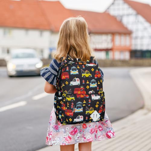 Little Kids Backpack for Girls Boys - 15 Inch Preschool Kindergarten Backpack Cute Car Patterns School Bag for Aged 3-8, Black - color: Black